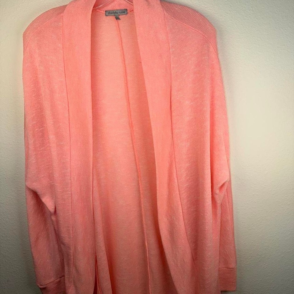 Charlotte Russe Coral Pink Open Front Cardigan Knit Lightweight Sweater Small